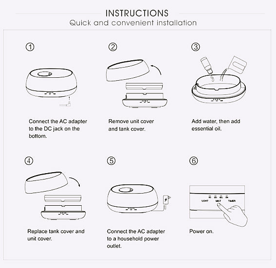 Diffuseur d'arômes HOMEFISH 500 ml – Humidificateur ultrasonique et diffuseur d'huiles essentielles